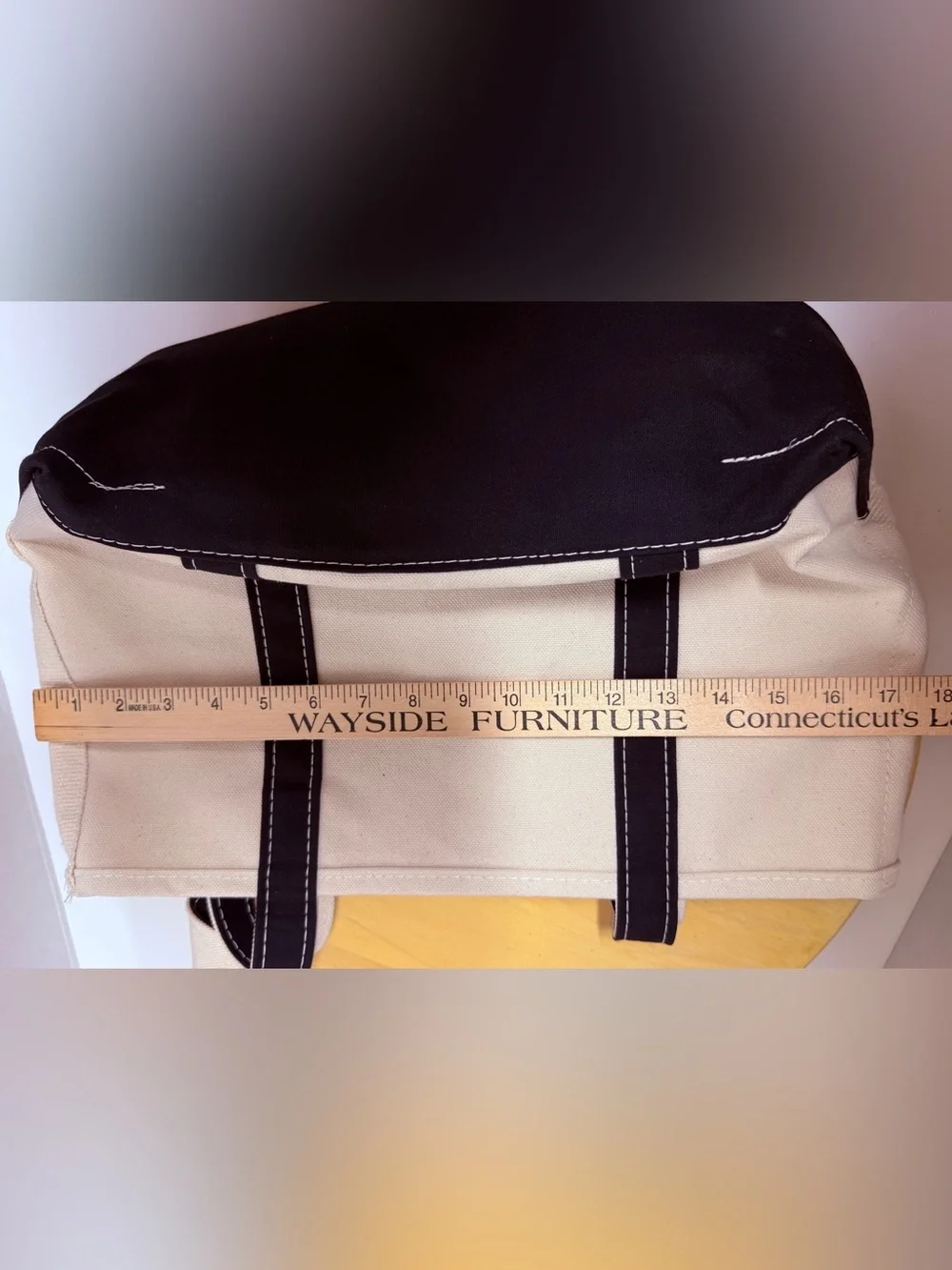 L.L. Bean Off White Boat and Tote Custom Cotton Canvas Bag Black Long Handles